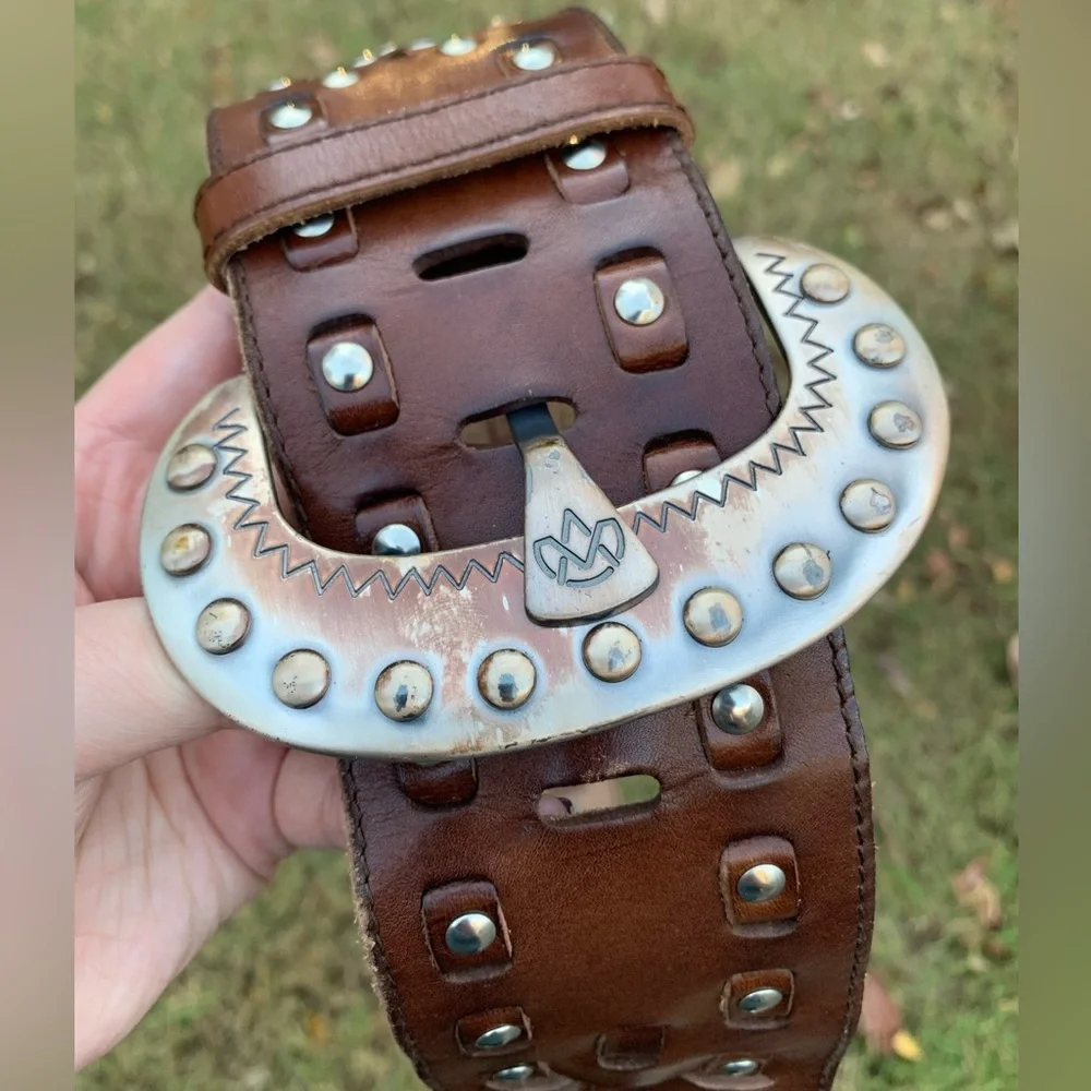 Vintage Oversized Riveted Woven Leather Belt